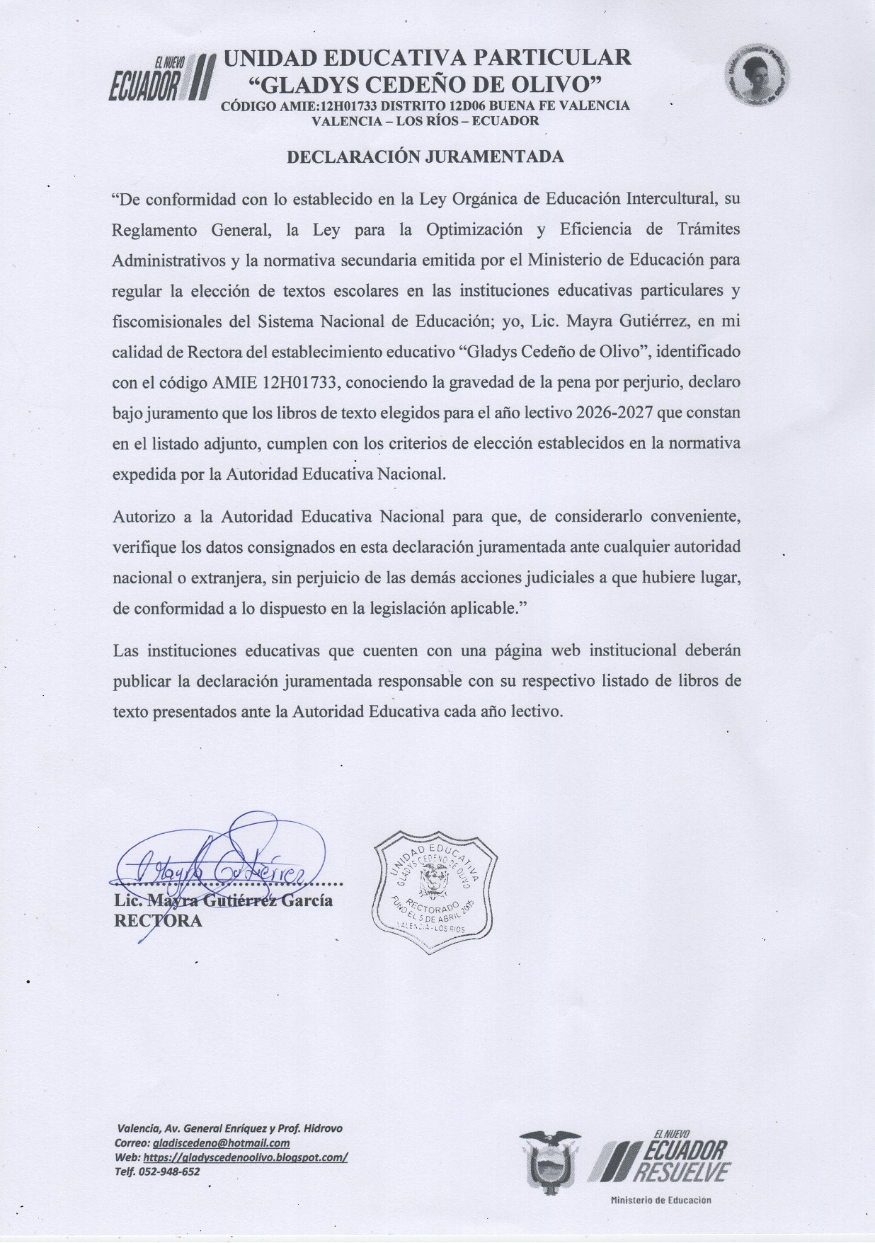 DECLARACION JURAMENTADA 2026 2027